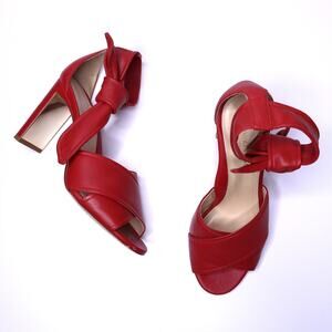 MARION PARKE Leather Ankle Tie Sandal Red Open Toe Blocked Heel Women's 38/US 8